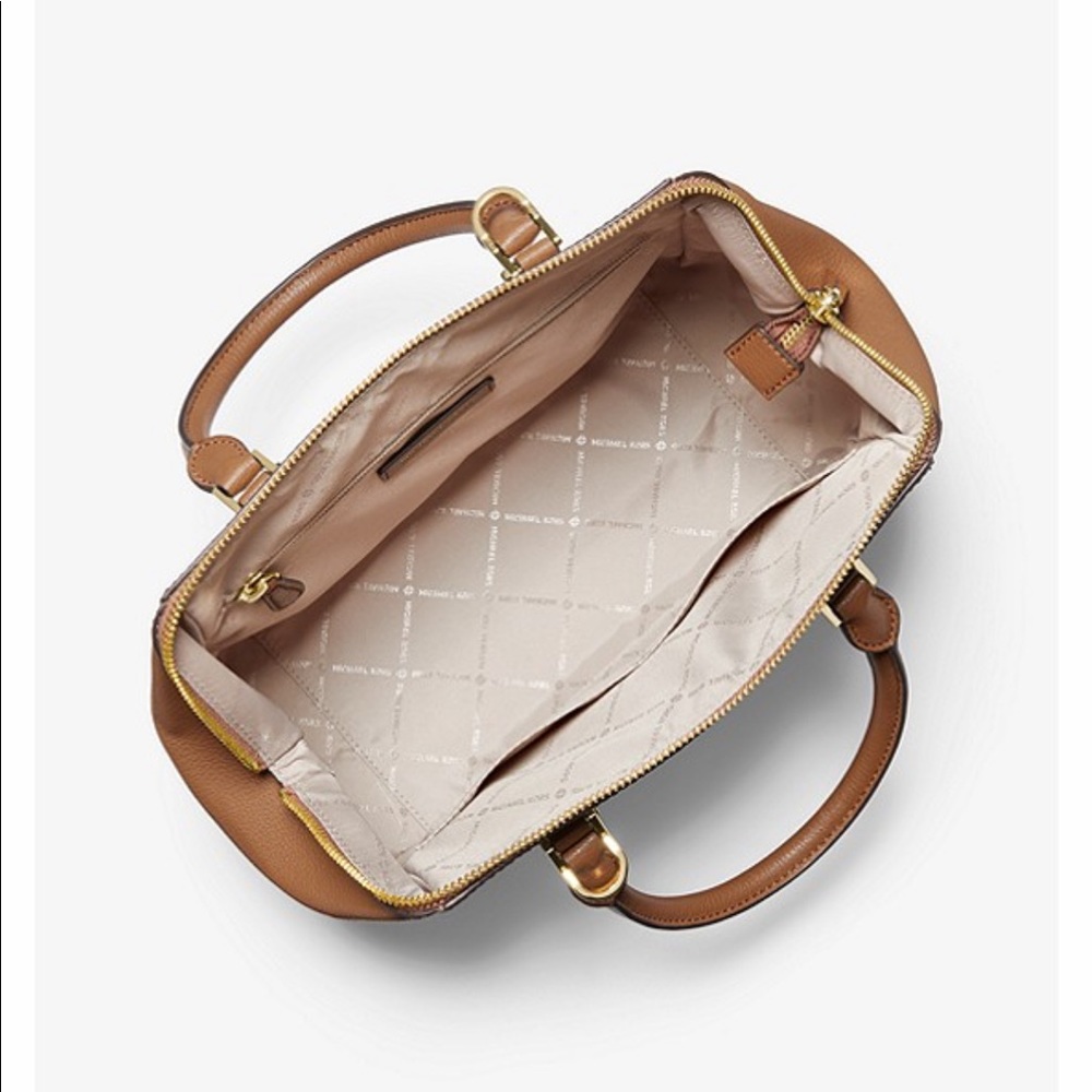 MICHAEL KORS CHARLOTTE LARGE SATCHEL BROWN MULTI - Picture 12 of 16